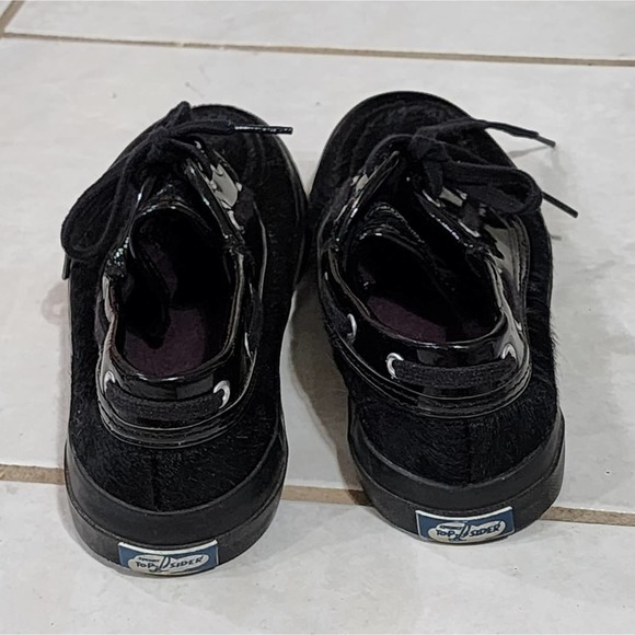 Sperry Top Sider black fur and patent leather deck shoes sneakers size 7 - Picture 5 of 8